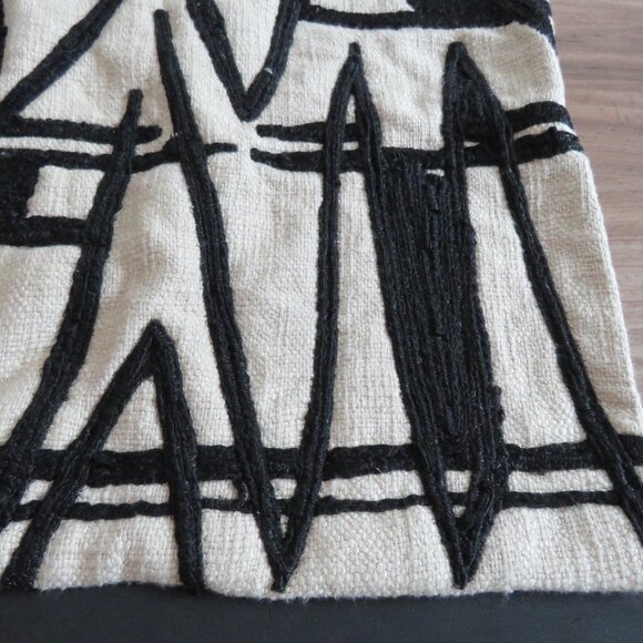 WEST ELM 100% Cotton Cream Black Abstract Embroidered Decor Throw Pillow Sham - Picture 5 of 12